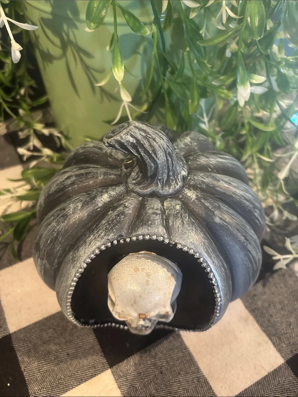 Dark Gray Skull Pumpkin Accent - Brand:
